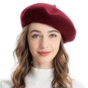Wool Beret Hat Classic Solid Color French Beret For Women (burgundy)🙀
